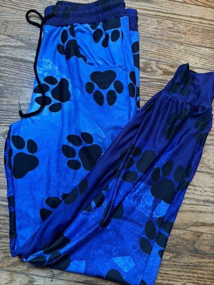 Blue paw print joggers