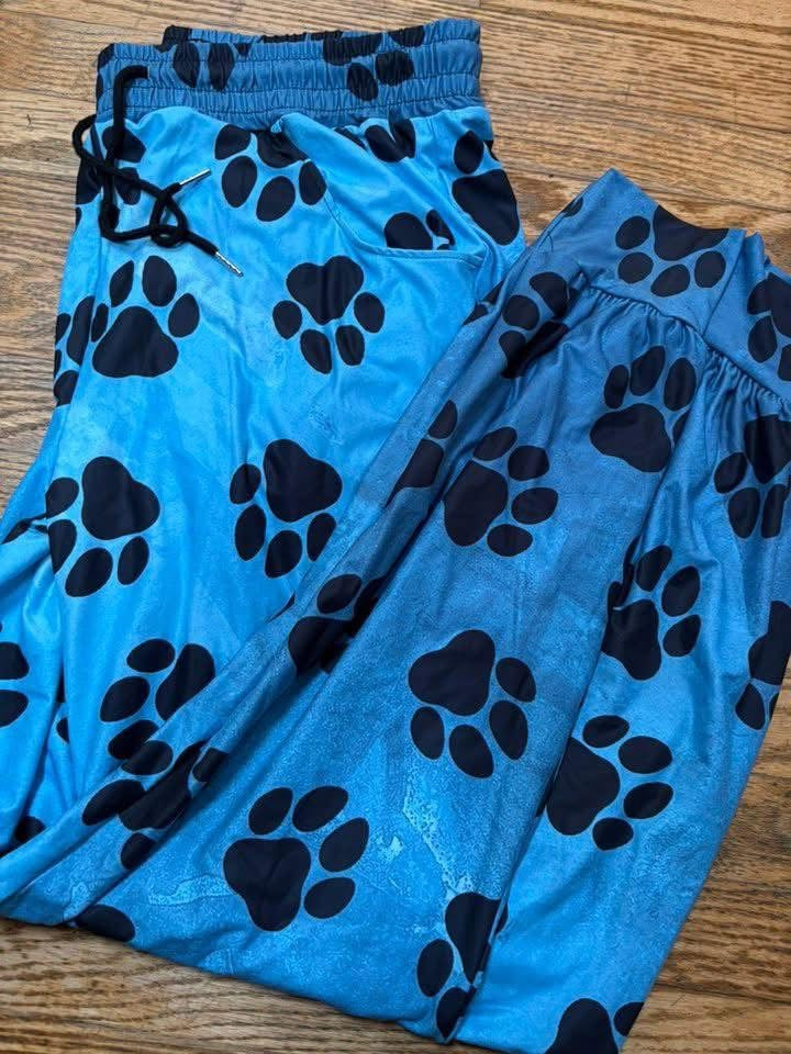 Teal paw print joggers