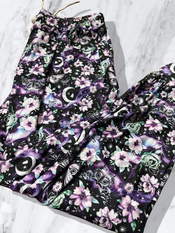 Purple floral moon joggers