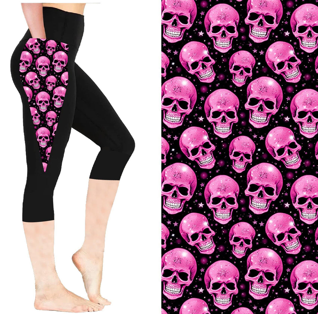 Pink skull sport pocket capri