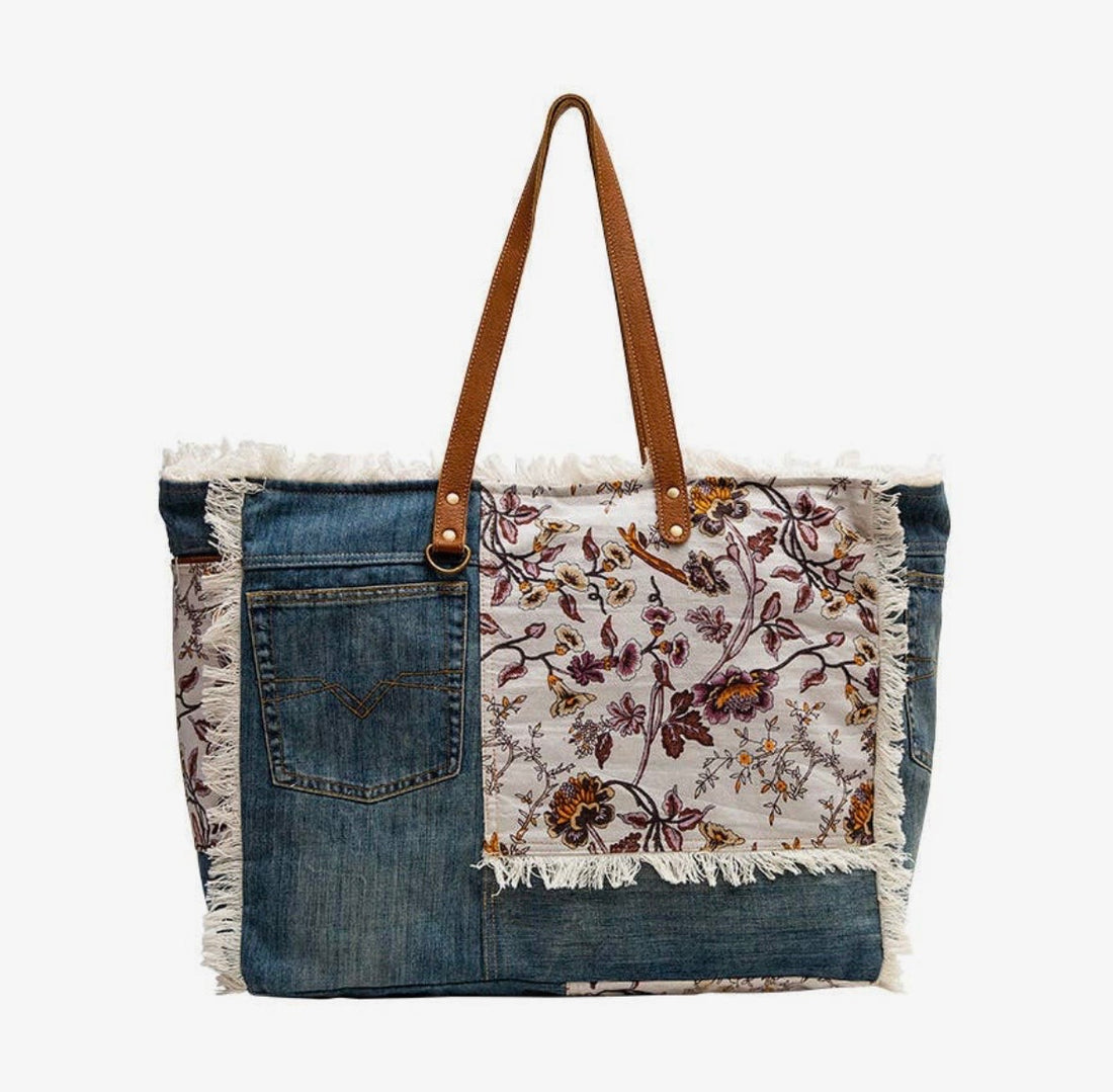 Myra floral denim weekender bag