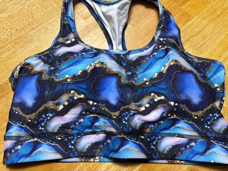 Blue marble sports bra