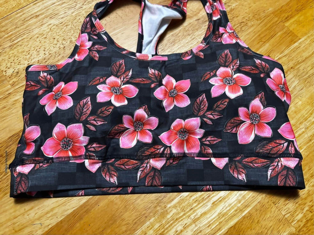 Pink floral sports bra