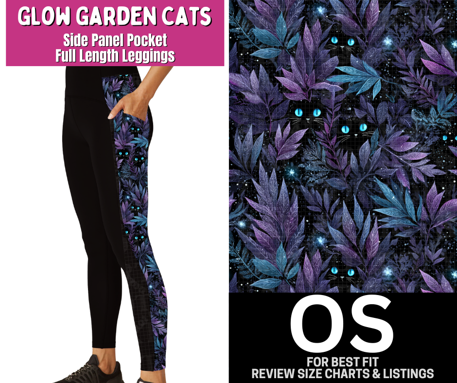 Glow Garden Cats Side Panel Pocket Full Length Leggings