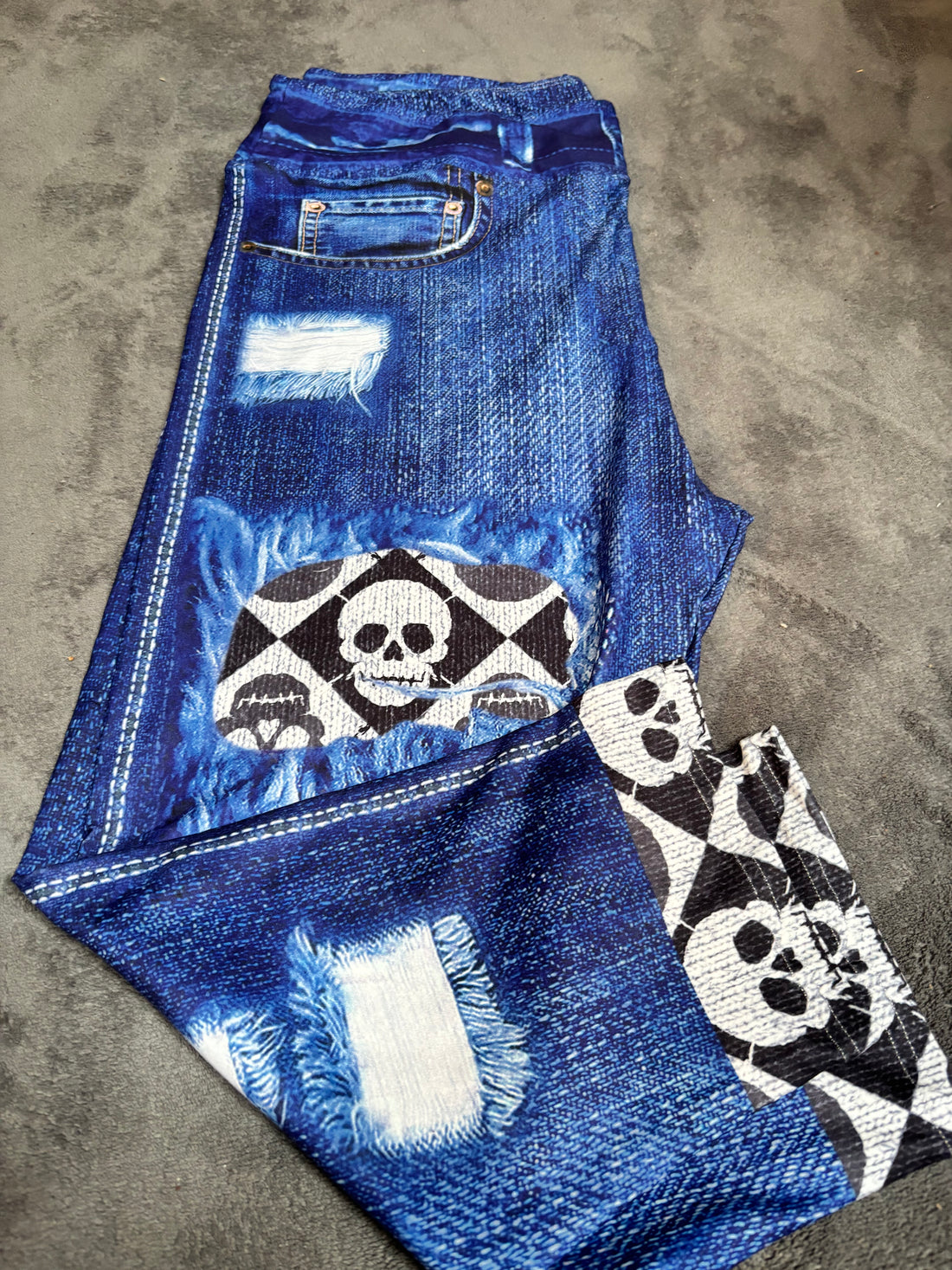 Skull faux denim Capri with pockets