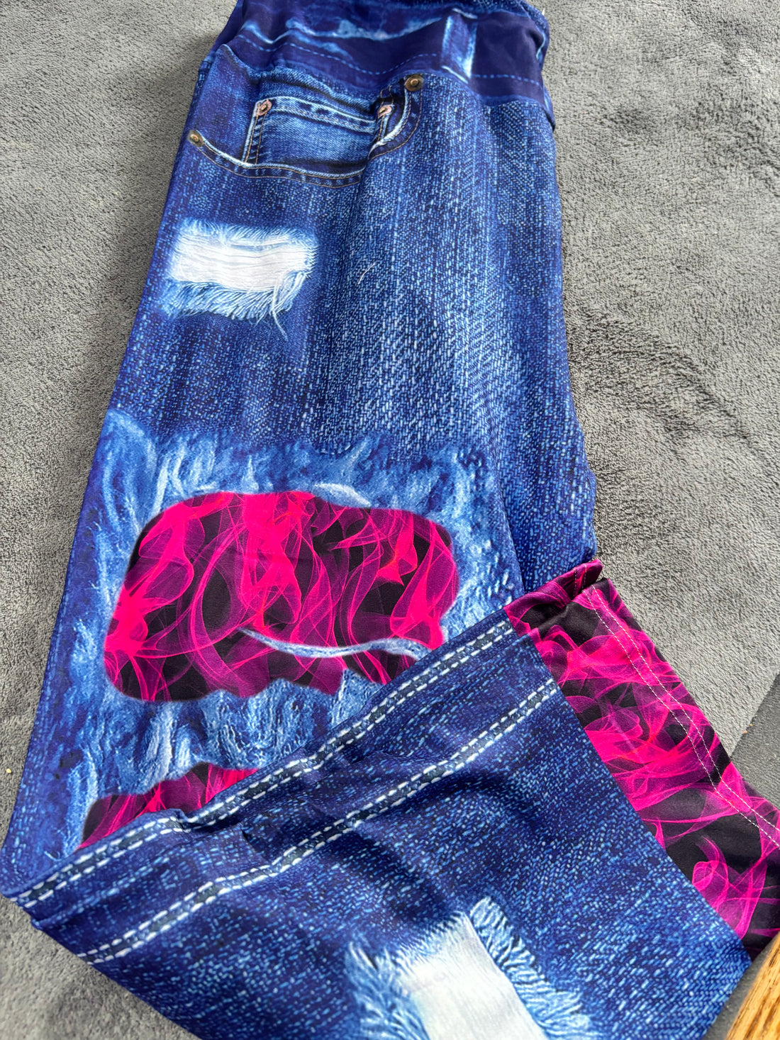 Pink smoke faux denim capris with pockets