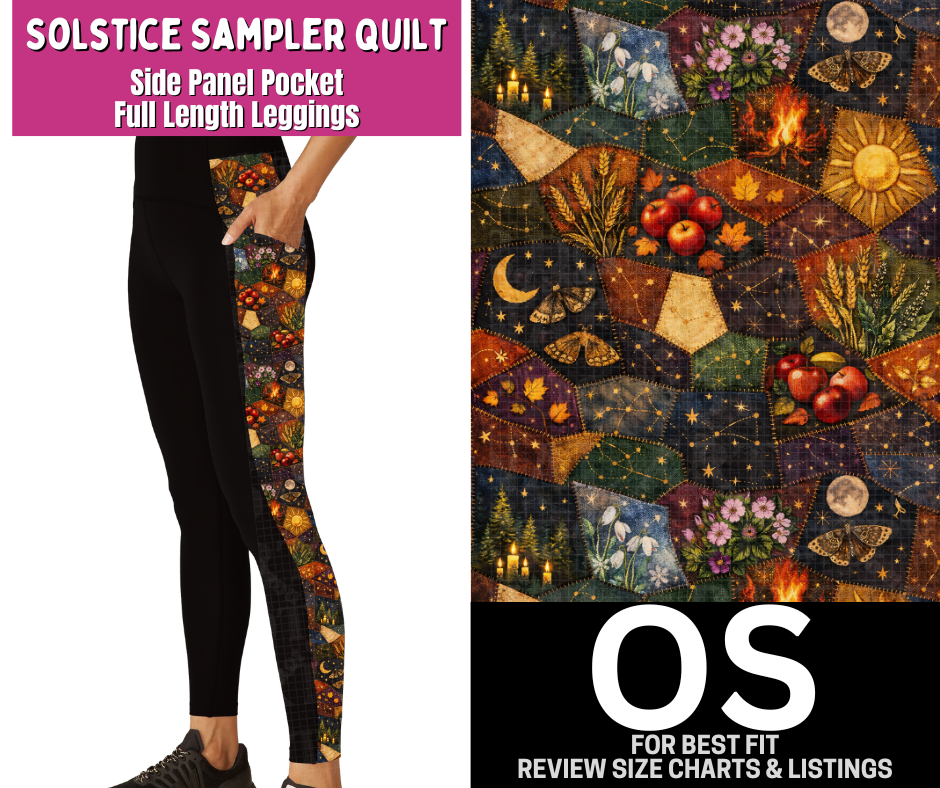 Solstice Sampler Quilt Side Panel Pocket Full Length Leggings